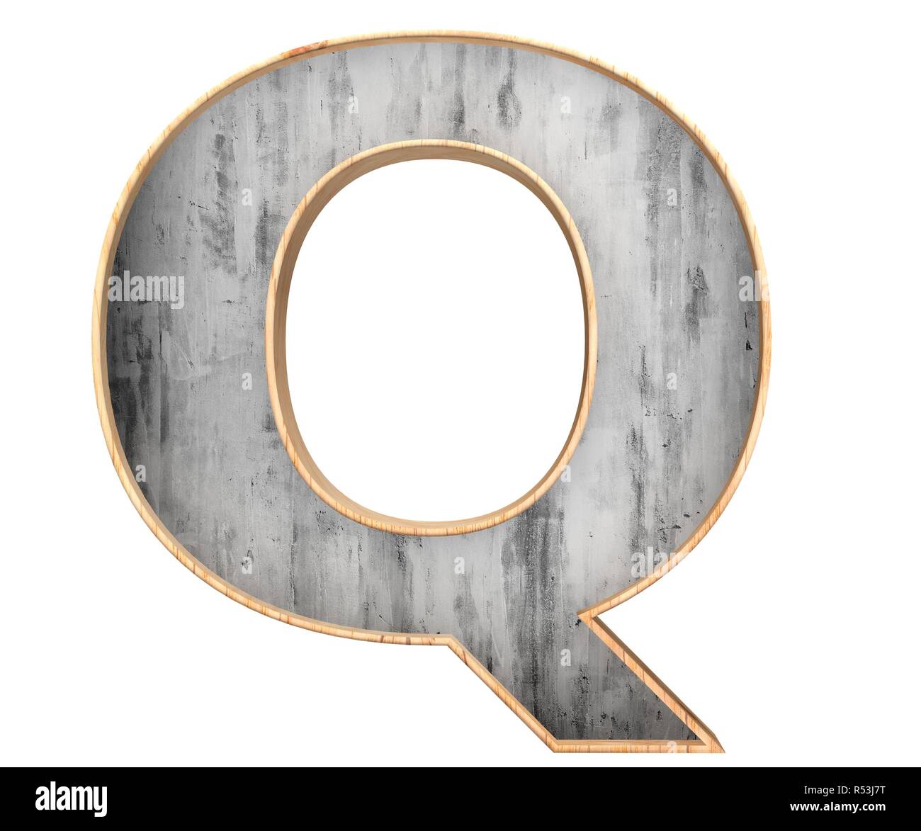 3D calcestruzzo decorativo con bordo in legno alfabeto, lettera maiuscola Q Foto Stock