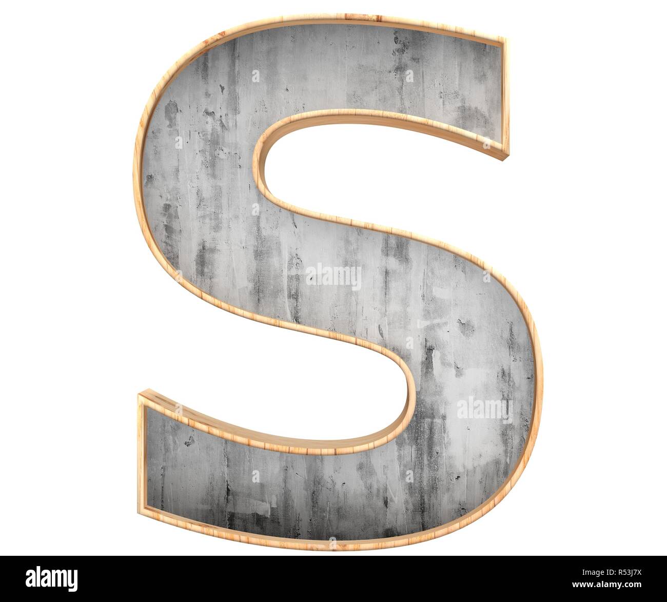 3D calcestruzzo decorativo con bordo in legno alfabeto, lettera maiuscola S Foto Stock