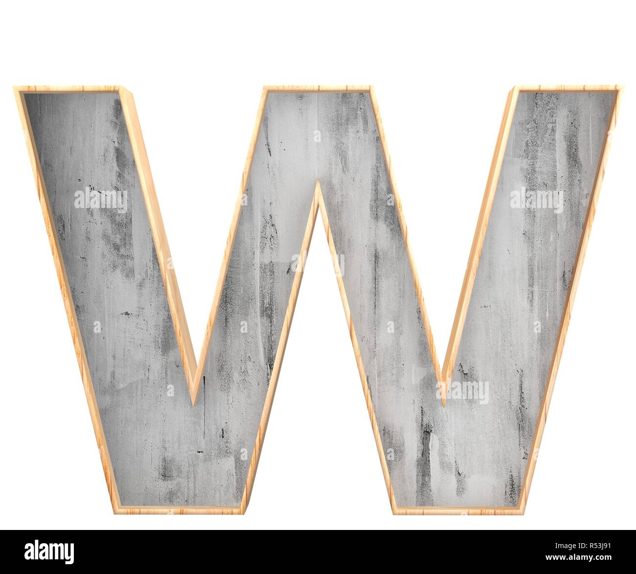 3D calcestruzzo decorativo con bordo in legno alfabeto, lettera maiuscola W Foto Stock