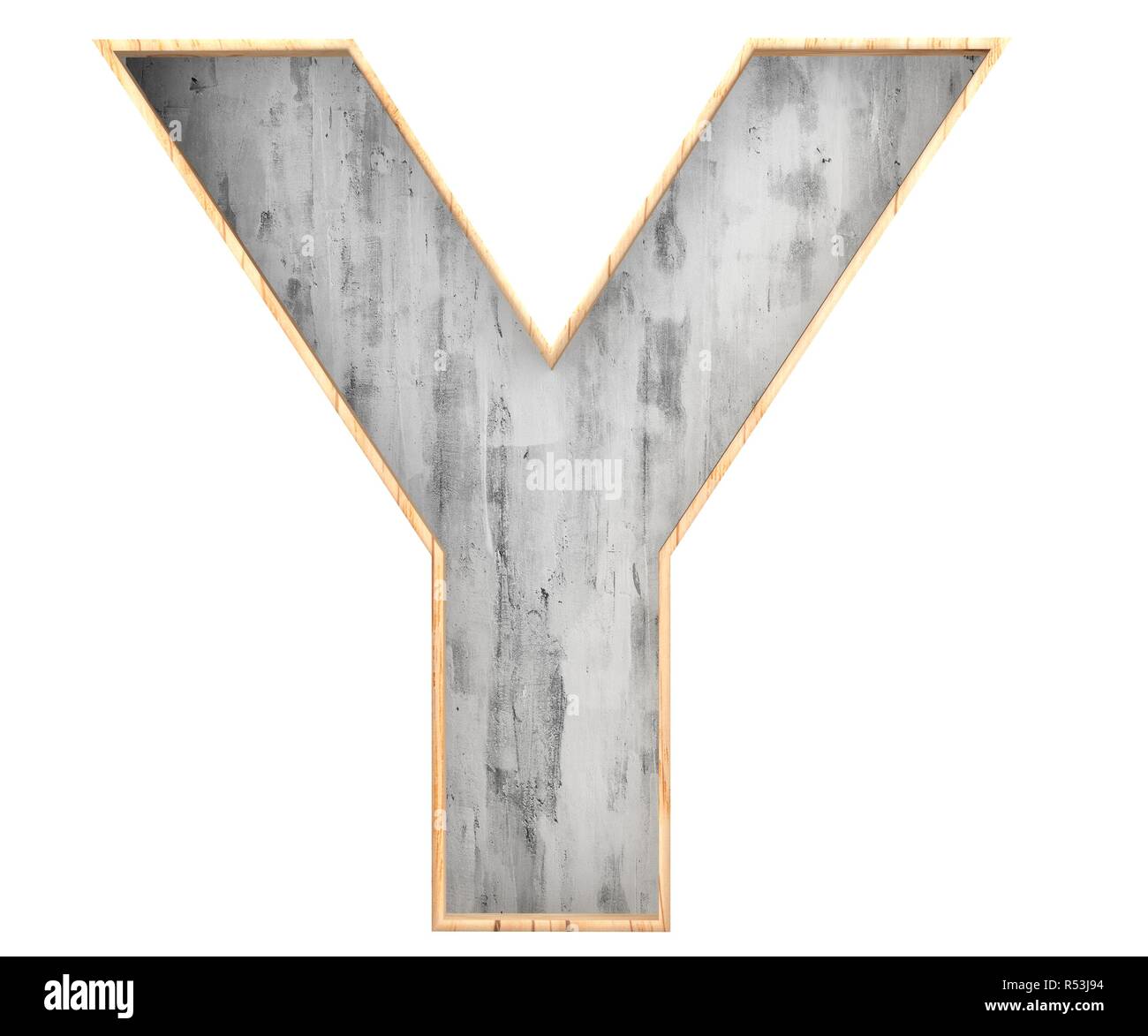3D calcestruzzo decorativo con bordo in legno alfabeto, capitale lettera Y Foto Stock