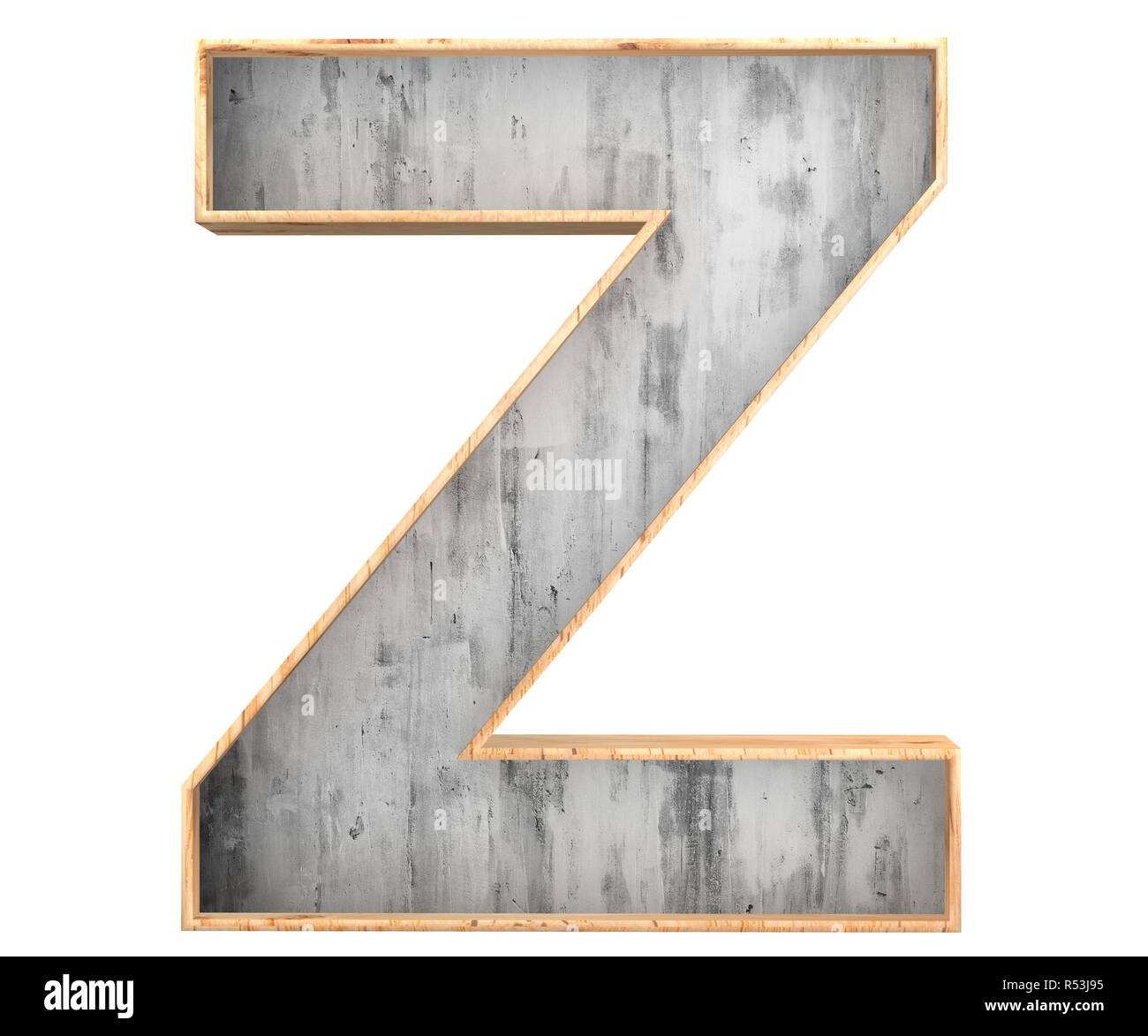 3D calcestruzzo decorativo con bordo in legno alfabeto, capitale lettera Z Foto Stock