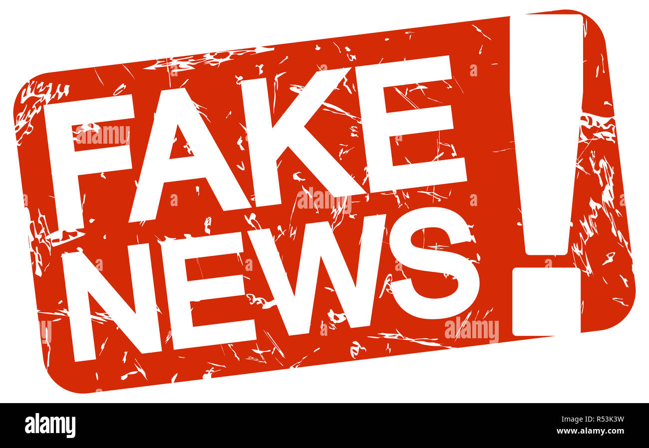Francobollo rosso con testo fake news Foto Stock