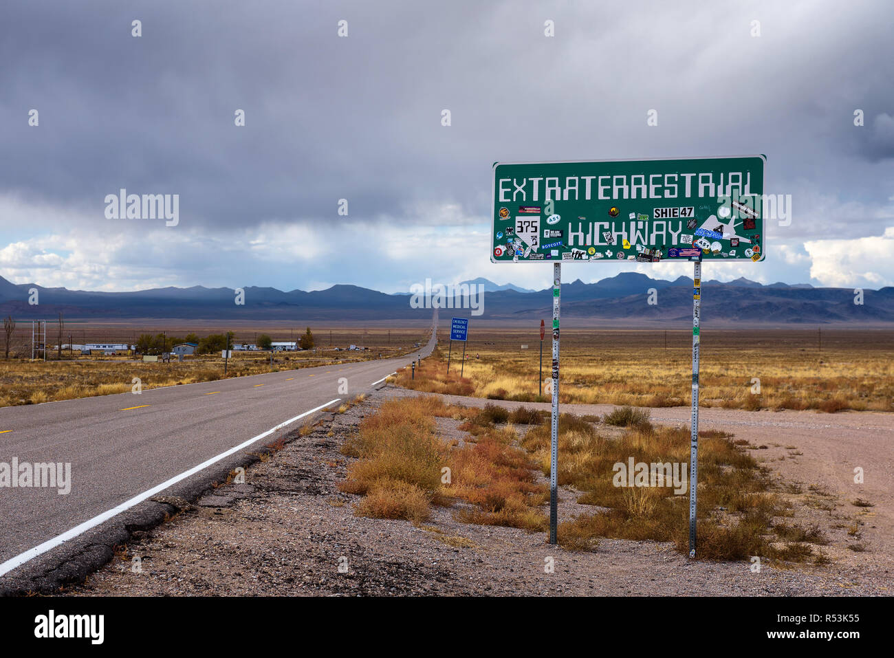 Cartello stradale per l'autostrada extraterrestre in Nevada Foto Stock