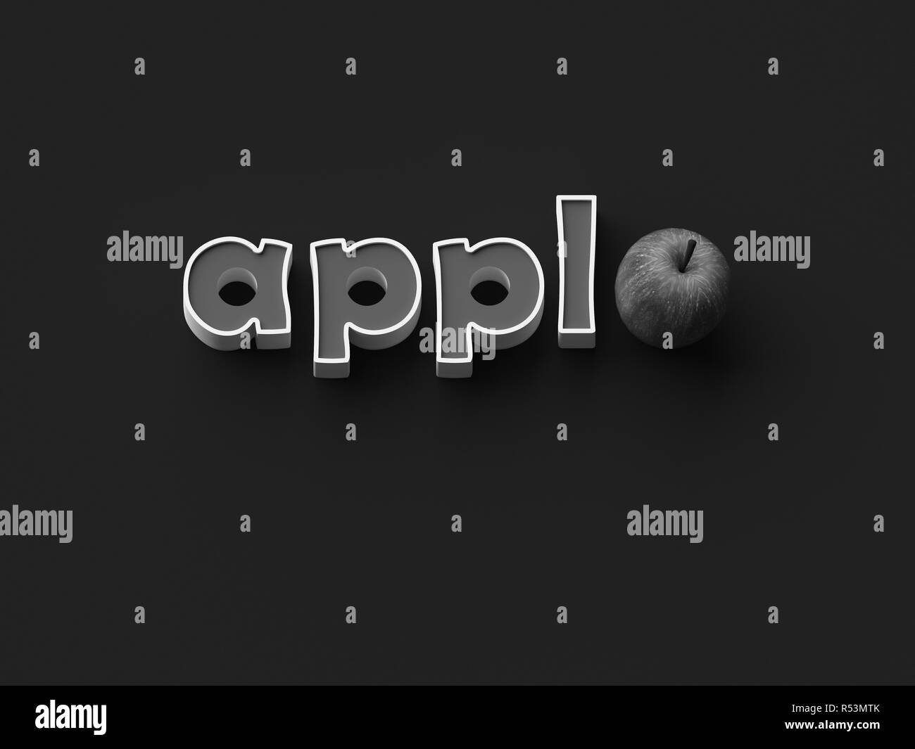 3D Rendering PAROLE "appl' E UN APPLE Foto Stock