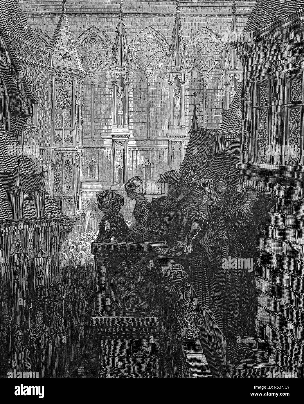 Digital riproduzione migliorata, preghiere per i morti delle crociate, Gebete fÃ¼r Die Toten der KreuzzÃ¼ge, stampa originale del XIX secolo Foto Stock