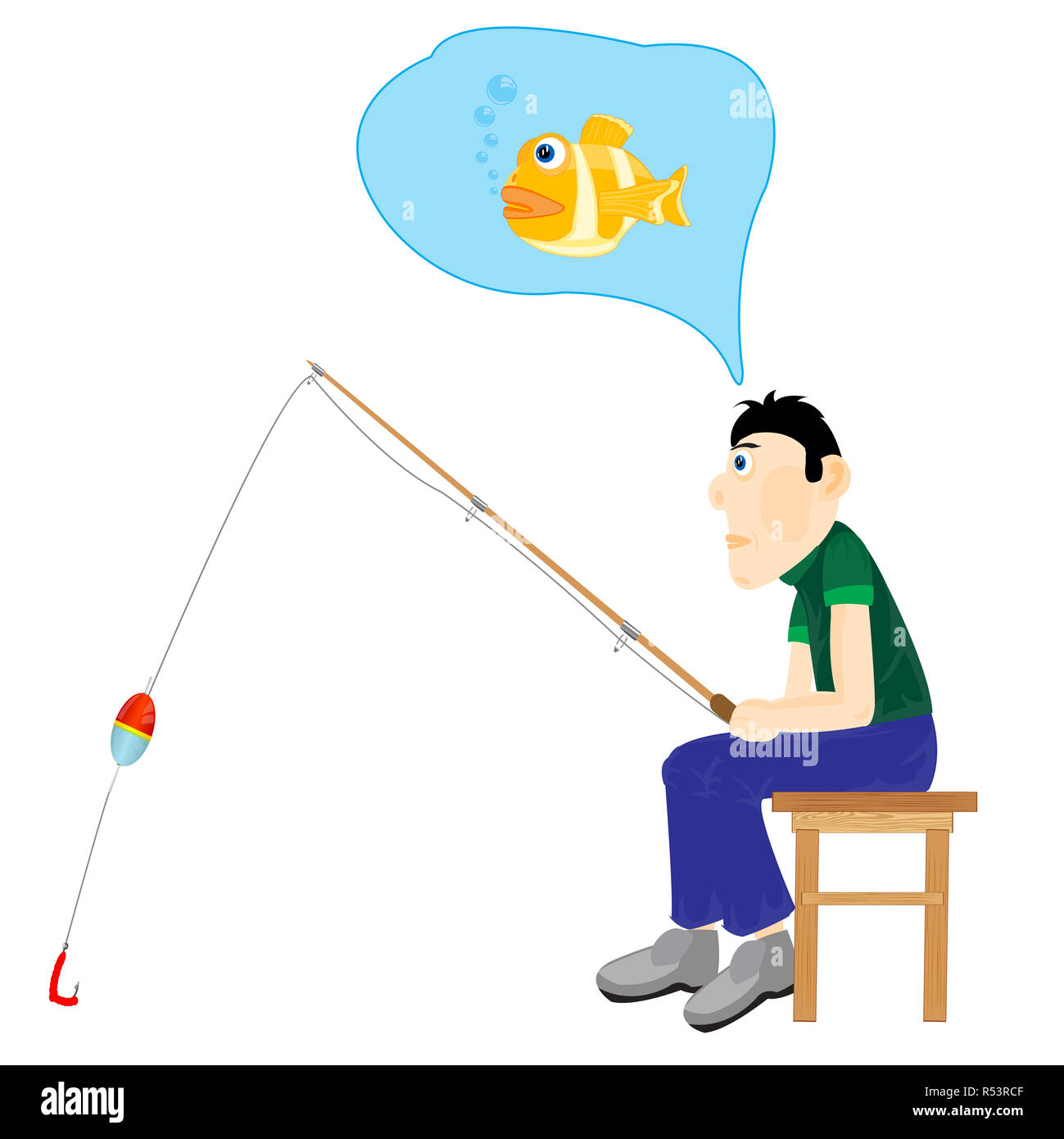 Illustrazione uomini pensando di pesca Foto Stock