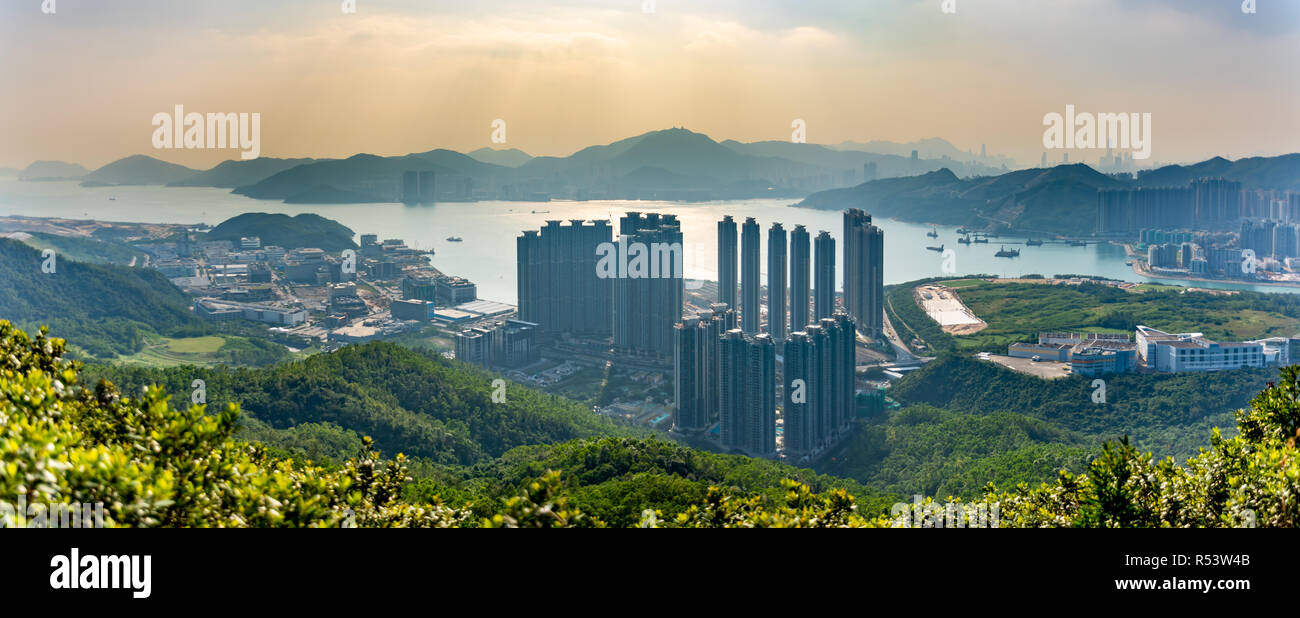 Vista pano di Tseung Kwan O, Hong Kong Foto Stock