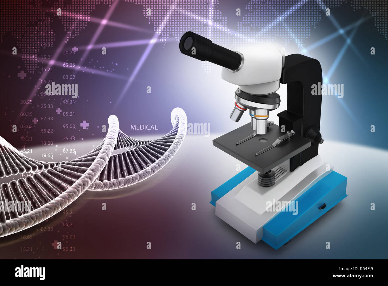 Microscopio su sfondo astratto Foto Stock