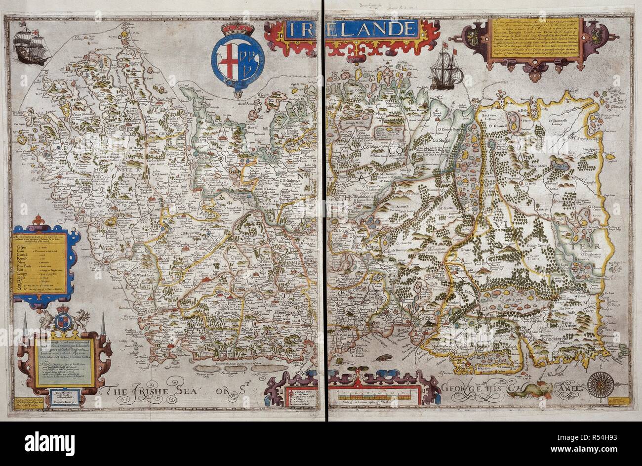 Una mappa di Irlanda. [Irelande ... [Firmato:] Baptista Boazio. Scala di 30 comune myles dell Irlanda[ = 72 mm]]. 1599. Fonte: Mappe C.2.CC.1. Foto Stock