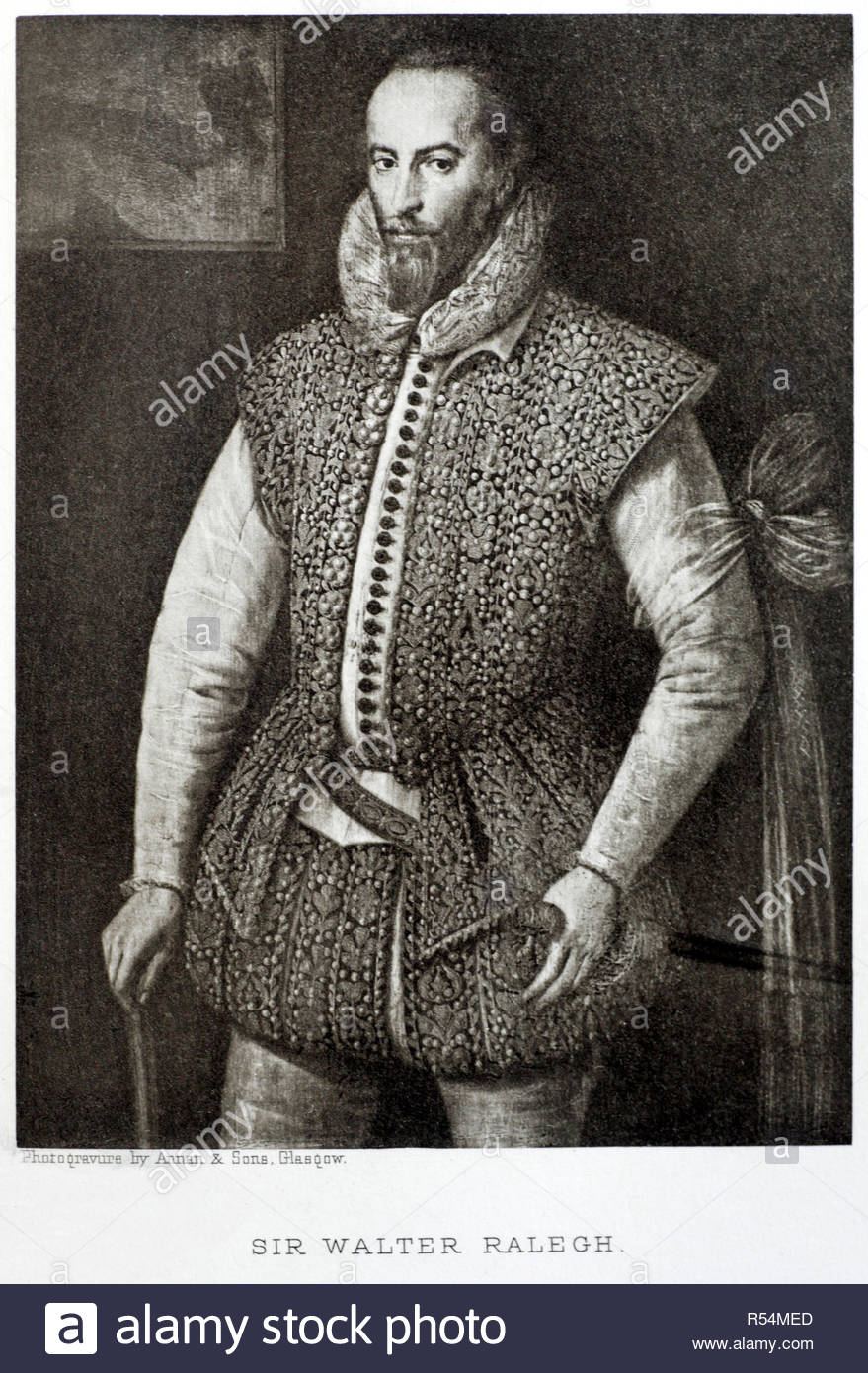 Sir Walter Raleigh ritratto, 1554 - 1618 era un inglese sbarcati gentleman, scrittore, poeta, soldato, politico, cortigiano, spy e explorer, illustrazione da c1900 Foto Stock