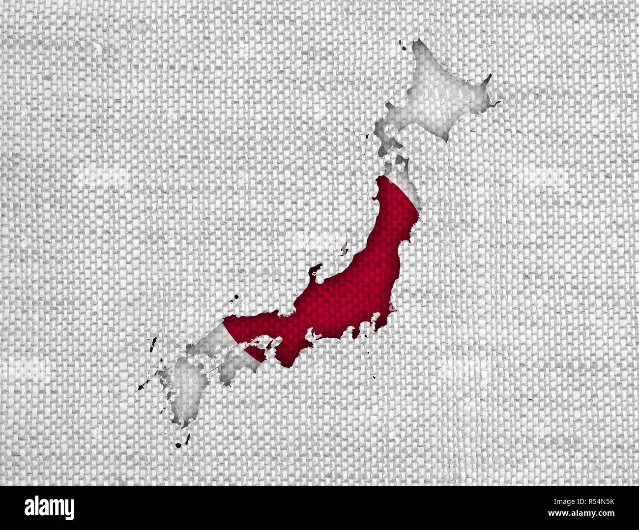 Mappa e i banner del Giappone su vecchie lenzuola Foto Stock