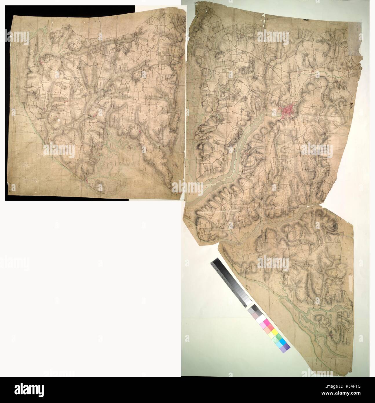 Ipswich. Questo disegno di parti di Essex e Suffolk è composta da quattro fogli di congiunzione montati su scheda rigida. 1796. Penna e inchiostro su carta. Fonte: OSD 145. Foto Stock