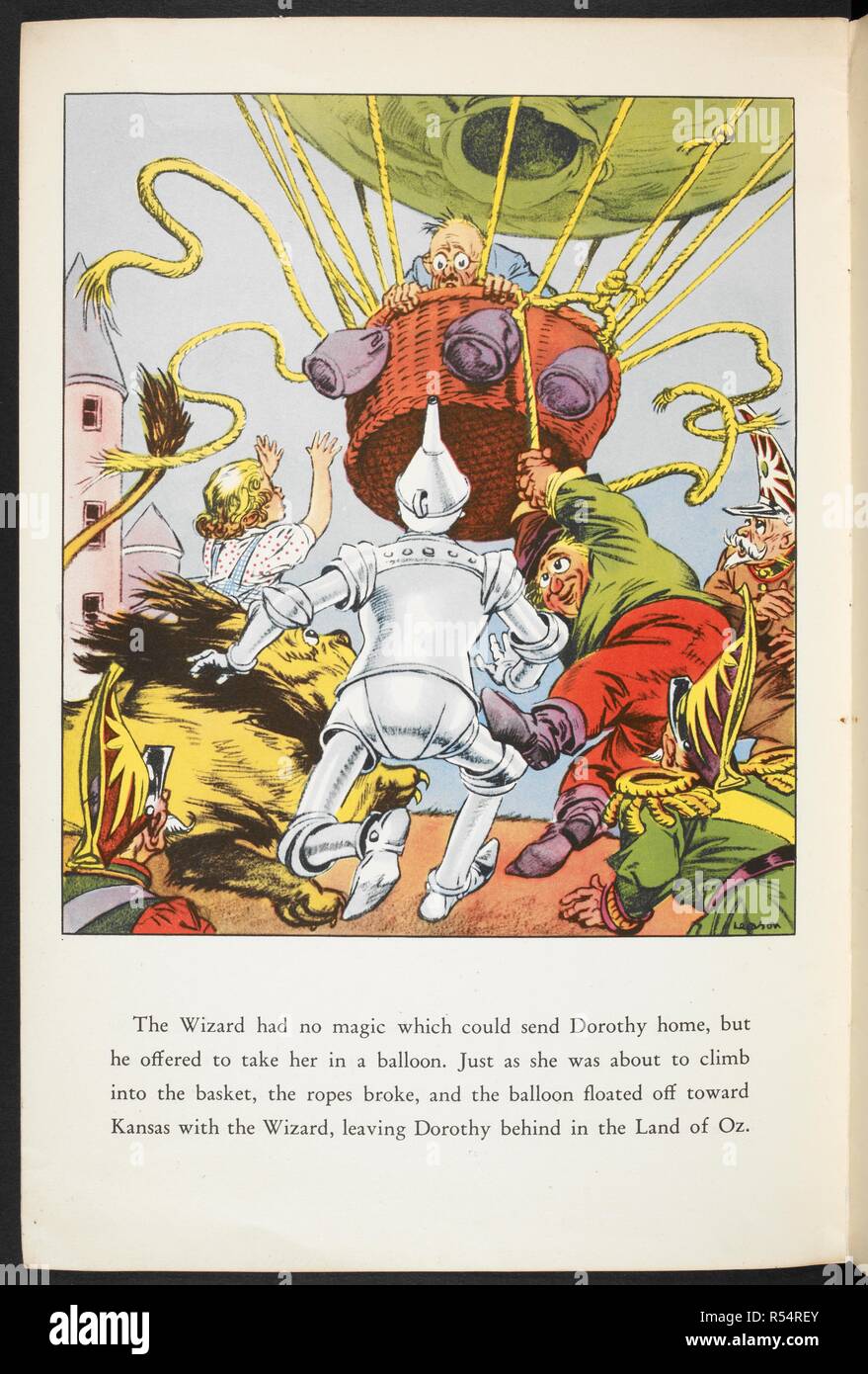 La procedura guidata nel suo palloncino. Dorothy troppo tardi per andare a. The Wizard of Oz picture book. Londra : Hutchinson, [1940]. Fonte: LB.31.c.9373 pagina 7. Autore: BAUM LYMAN FRANK. Leason, Percy Alexander. Foto Stock