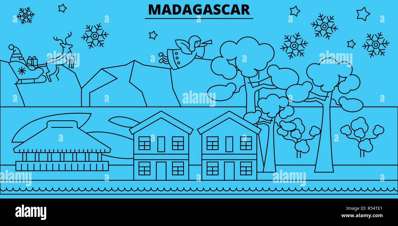 Buon Natale Madagascar.Madagascar Vacanze Invernali Skyline Buon Natale E Felice Anno Nuovo Banner Decorati Con Babbo Natale Madagascar Lineare Citta Natale Vettore Illustrazione Piatta Immagine E Vettoriale Alamy