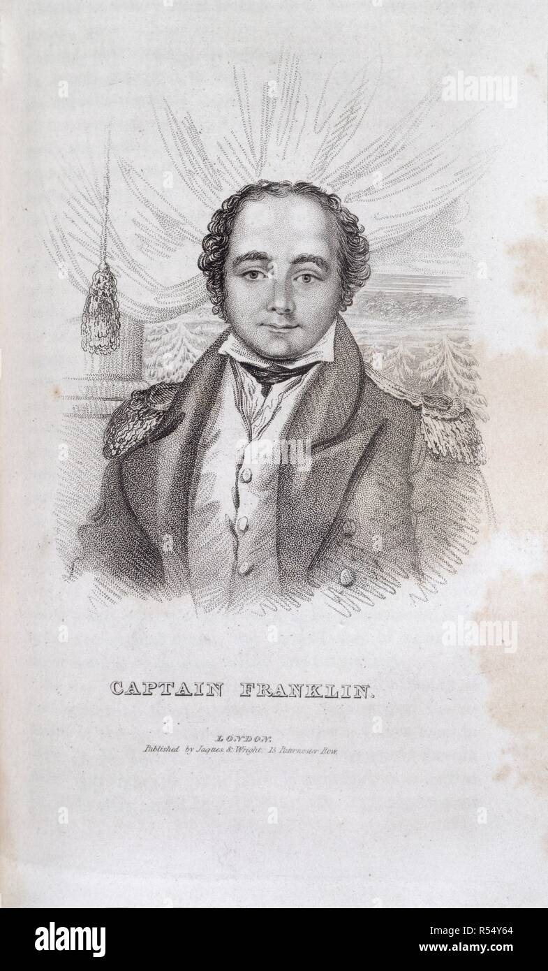 Capitano Franklin. Capitano Franklin:s viaggio al mare polare. A. J. Jacques & W. Wright, Londra, 1826. Sir John Franklin ( 1786-1847 ). Esploratore inglese. Ritratto. Immagine presa dal capitano Franklin's viaggio al mare polare. In Dennett (John F.) viaggi e viaggi di capitani Parry, Franklin, Ross, e il sig. Belzoni, ecc. Originariamente pubblicato/prodotto in J. Jacques & W. Wright, Londra, 1826. . Fonte: 10028.t.8, opposta 304. Foto Stock