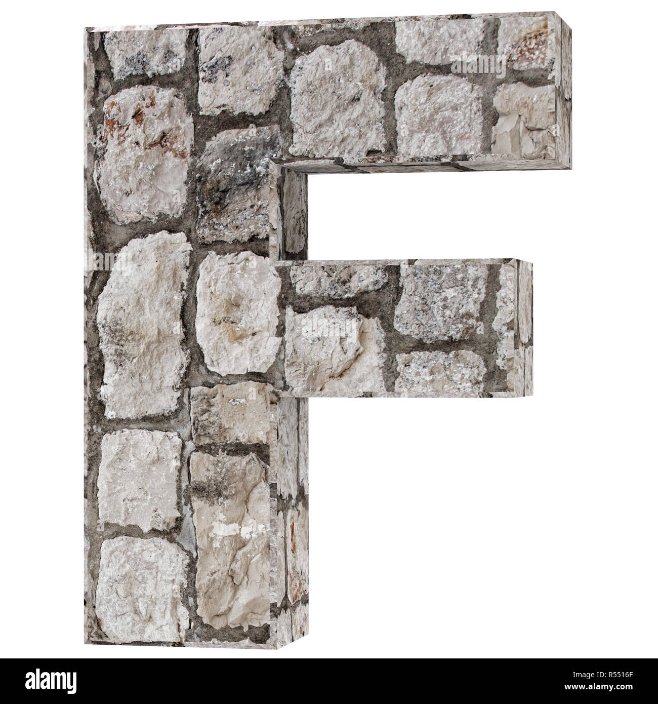 Lettera maiuscola - F da mattoni di pietra. 3D Render illustrazione. Foto Stock