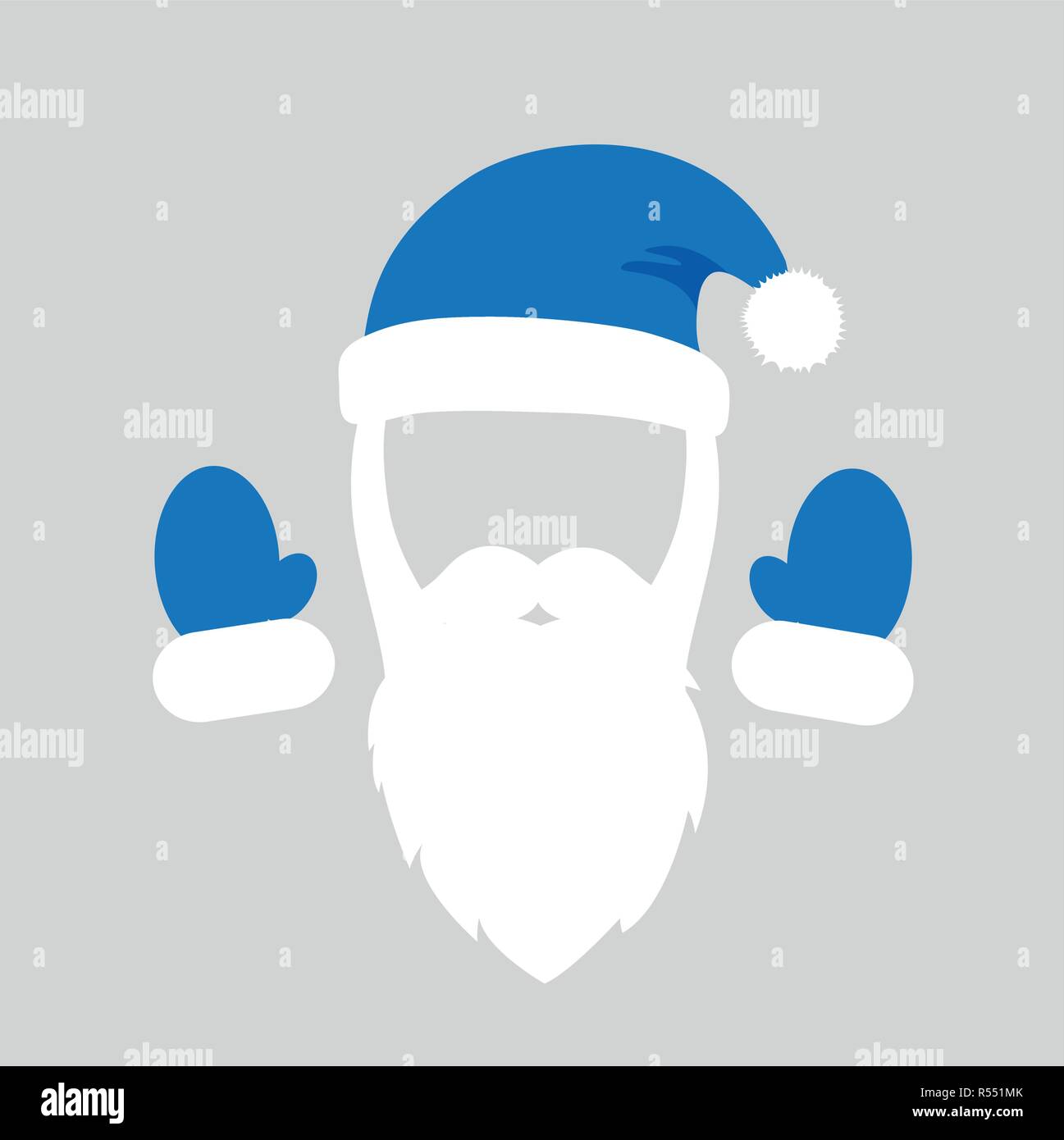 Santa Claus costume blu con cappuccio di barba e guanti illustrazione vettoriale EPS10 Illustrazione Vettoriale