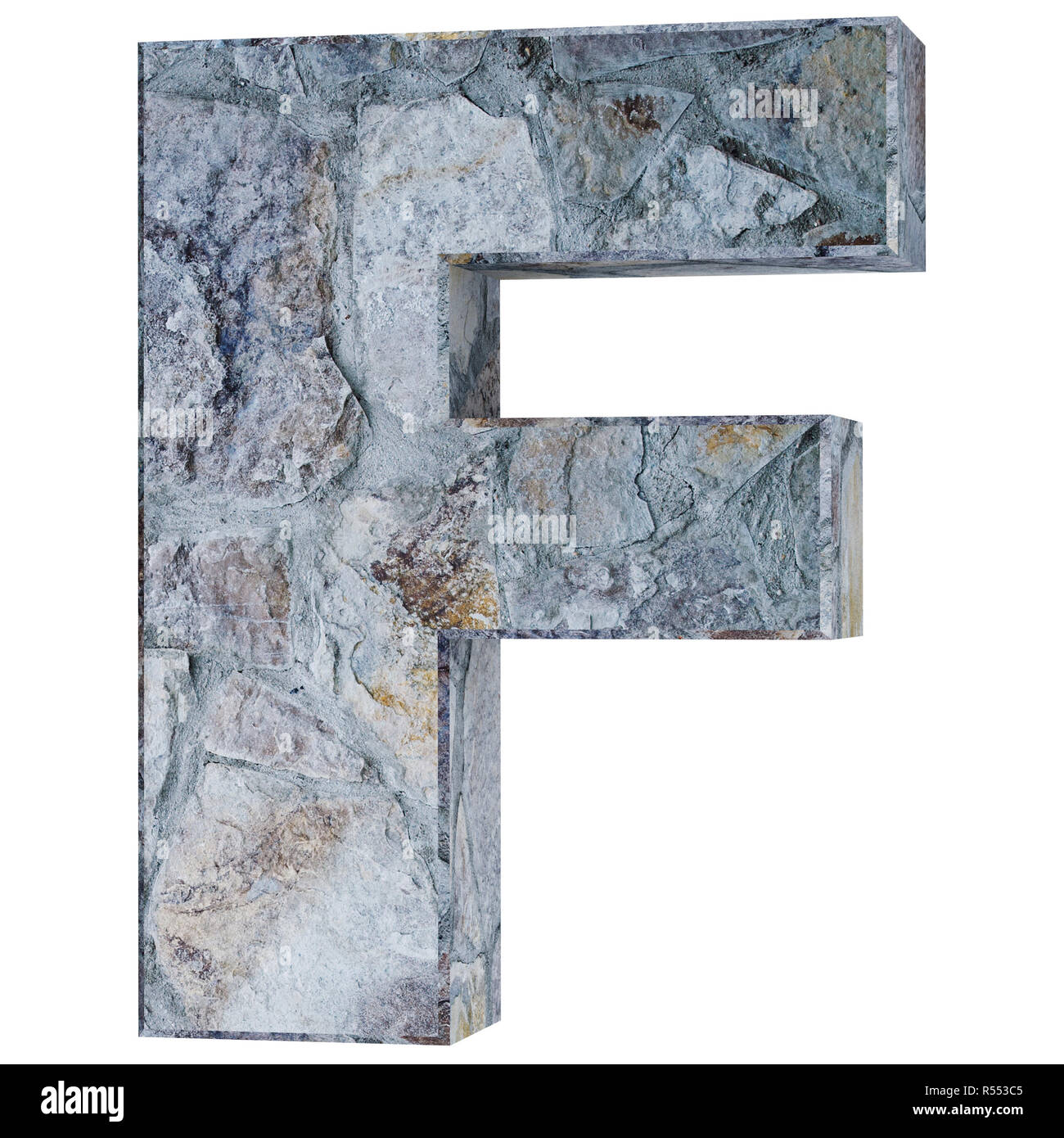 Lettera maiuscola - F dalla pietra. 3D Render illustrazione Foto Stock