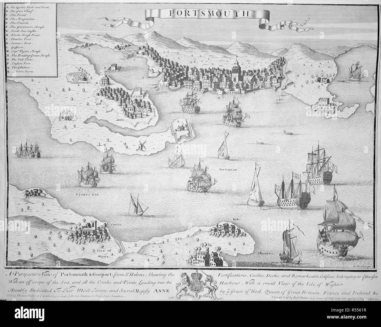 Vista Ovest di Portsmouth. W. vista di Portsmouth. 1749. Fonte: Mappe K.Top.14.42.d. Lingua: Inglese. Autore: Buck. Foto Stock