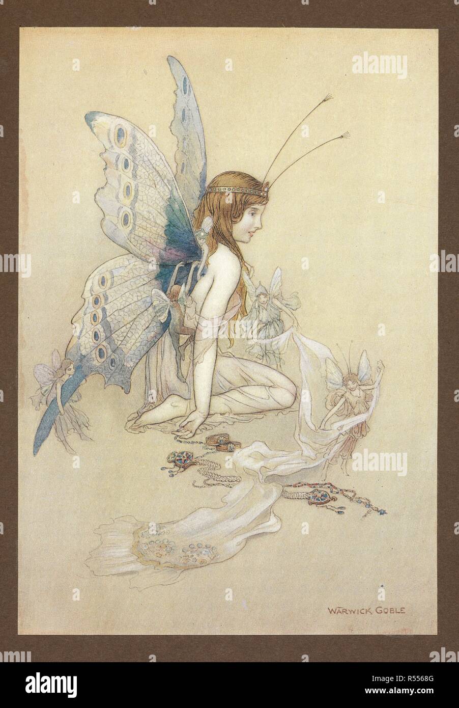 "Fate è venuto in volo in corrispondenza della finestra e la condusse ad un bel paio di ali.". Il Water-Babies ... Con illustrazioni a colori da Warwick Goble. (Edizione de luxe.). Londra : Macmillan & Co., 1909. Fonte: KTC.32.b.5 piastra opposto pagina 126. Foto Stock