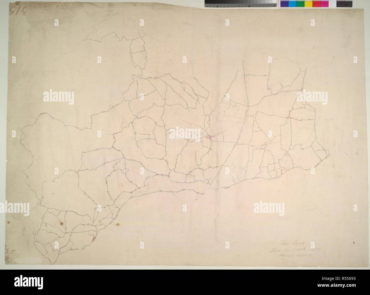 L'occhio. Questo disegno incompiuto del Suffolk lowlands mostra solo la rete di strade intorno all'occhio. Alcune delle strade e gli insediamenti sono stato inchiostrato a. 1820. Penna e inchiostro su carta. Fonte: OSD 315B. Foto Stock