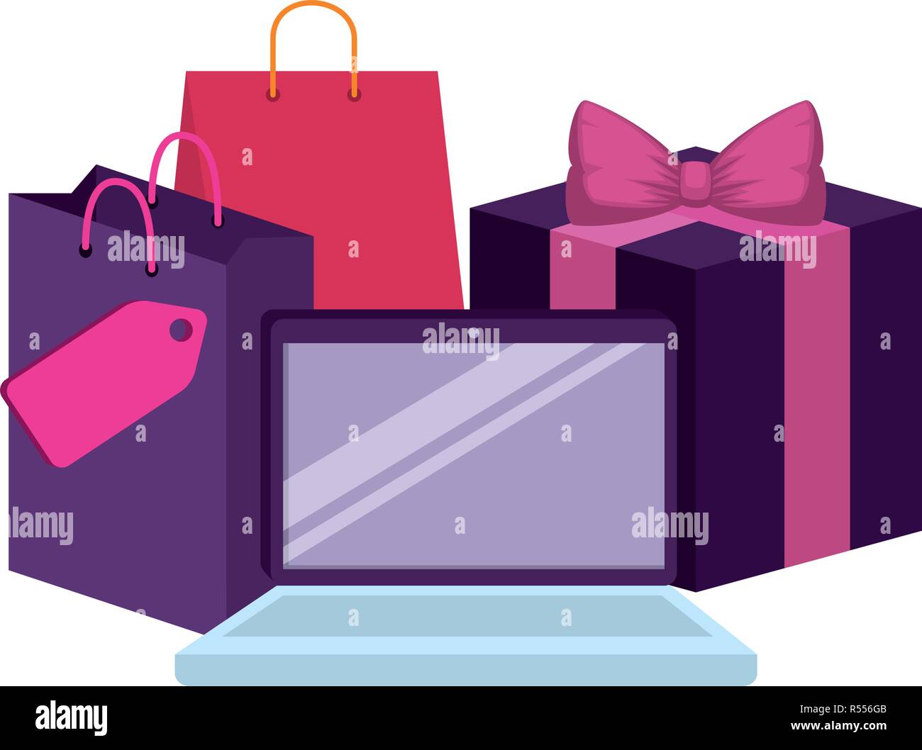 Computer portatile con borsa da shopping e regalo Illustrazione Vettoriale