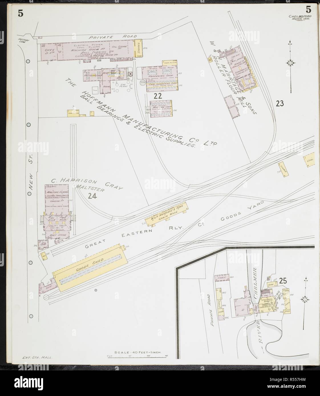 Mappa di Chelmsford Essex. Chelmsford Essex : [incendio piani di assicurazione]. Londra : Chas. E. Pungolo Limited, 1909. 63x54cm.; Scala [1:480]. 40ft = 1 pollici. Fonte: Mappe 149.b.29.(1) foglio 5. Foto Stock