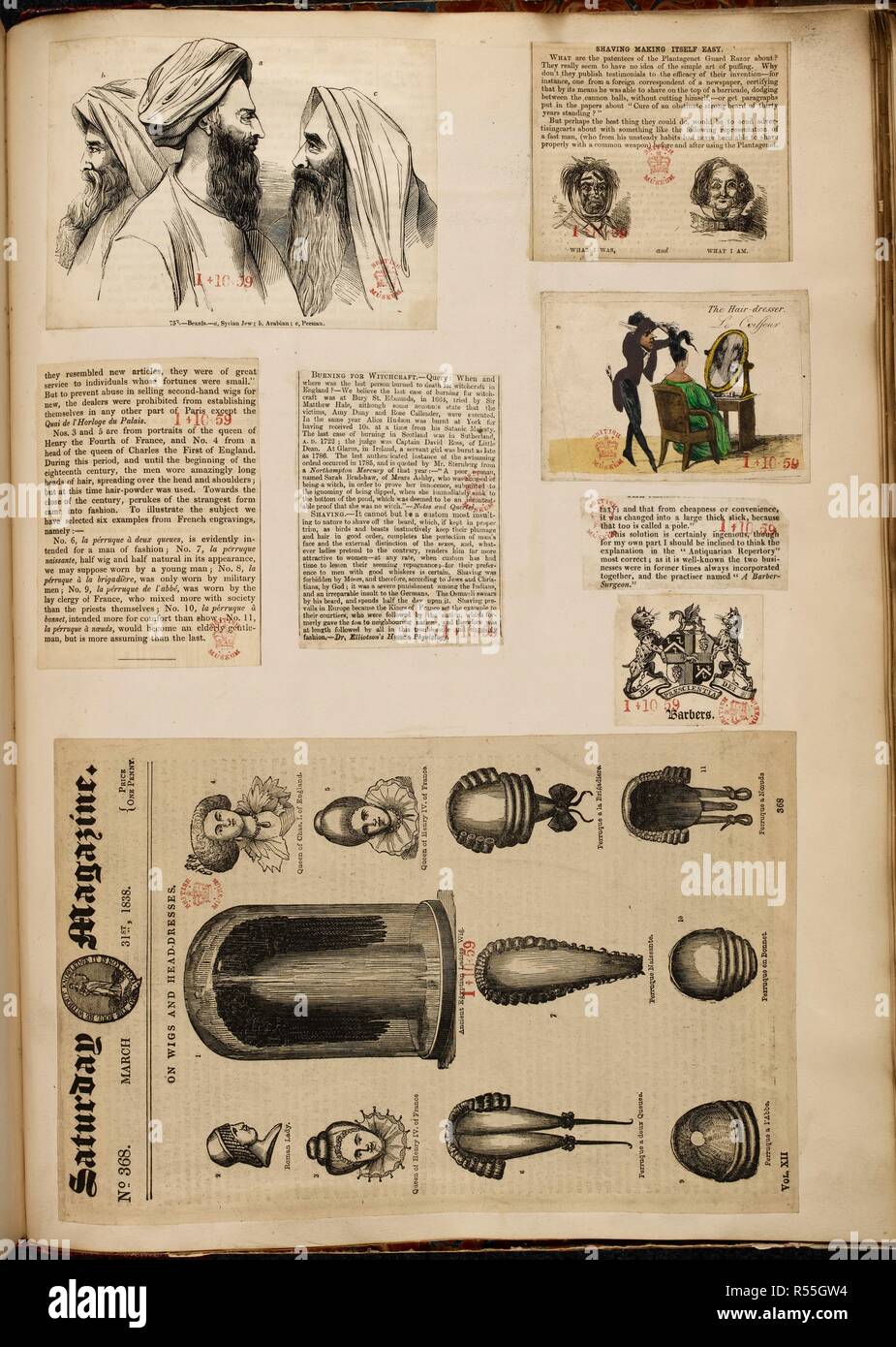 Vari Ritagli Di Giornale Illustrazione Che Mostra Vari Barbe Un Articolo Su Un Rasoio Da Barba