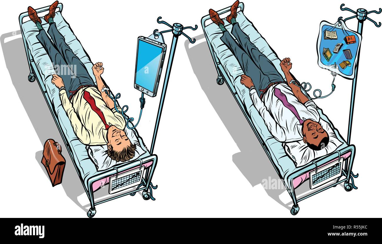 Set. Due uomini africani e caucasiche. La conoscenza e la tecnologia. Me Illustrazione Vettoriale