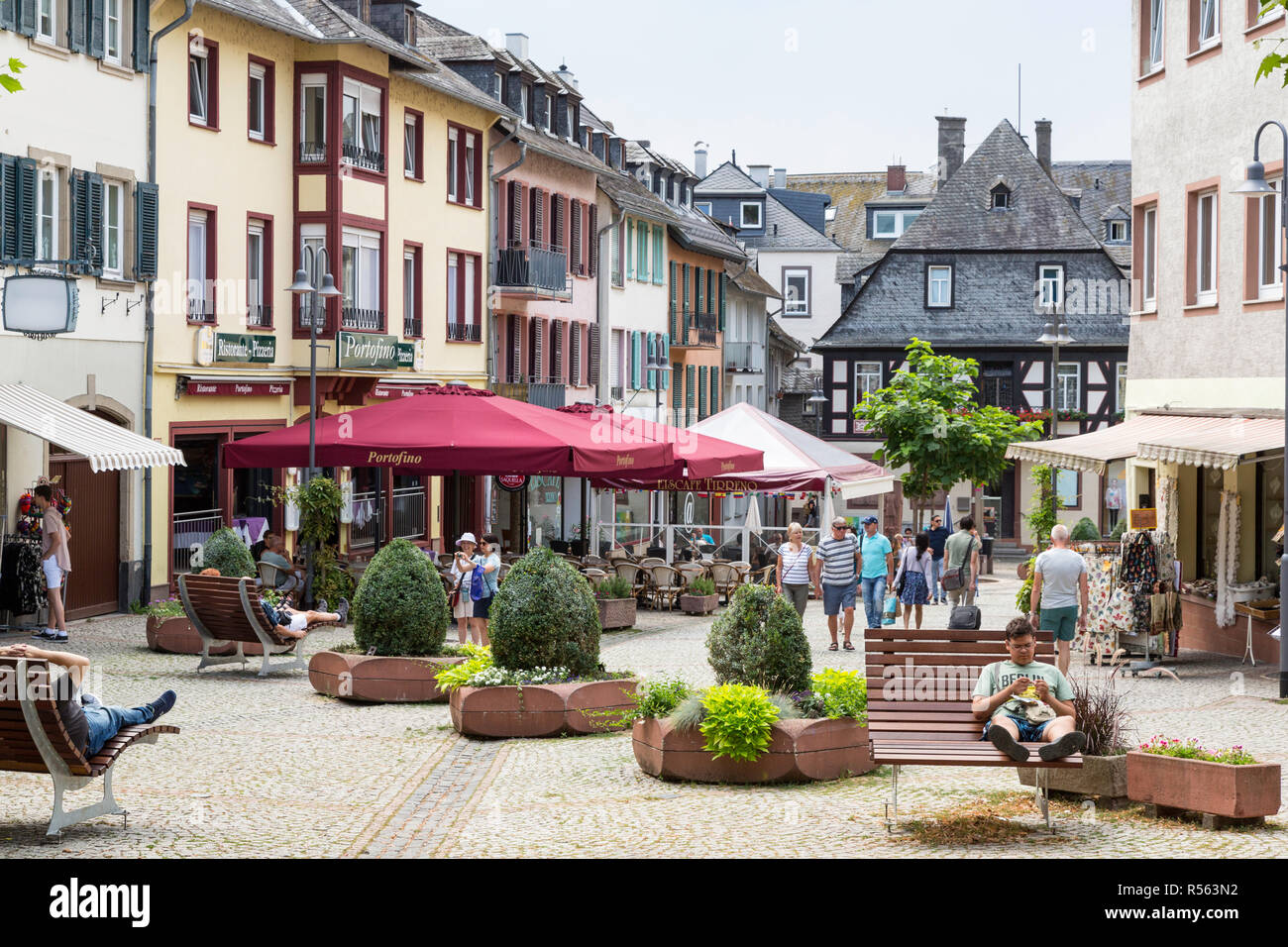 Rudesheim, Hesse, Germania. Piazza del mercato. Foto Stock