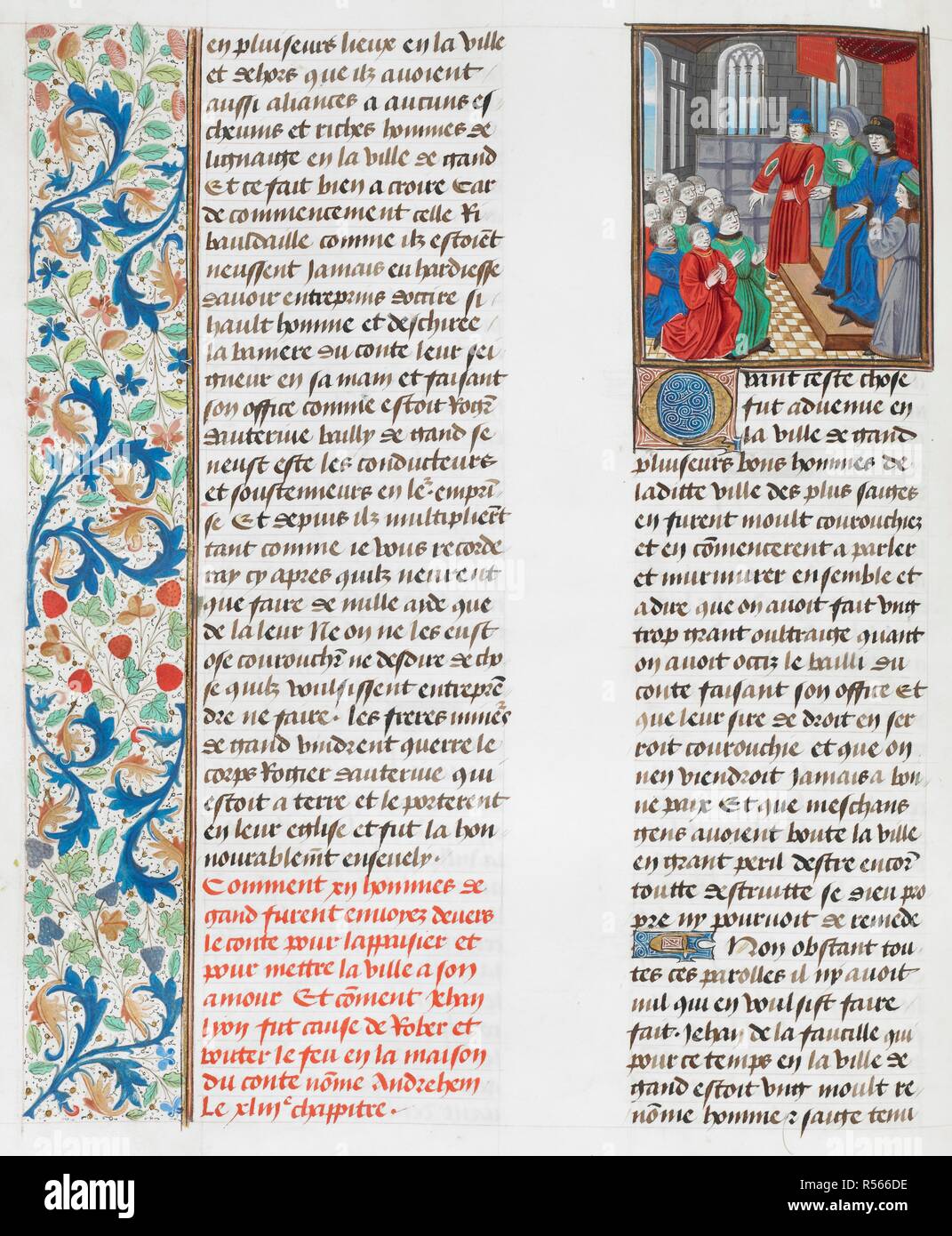 Il Conte delle Fiandre ricevere dodici uomini di Gand. . Jean Froissart, Chroniques , vol. 2. (Froissart di cronache). Paesi Bassi, S. ultimo quarto del XV secolo, prima del 1483. Fonte: Royal 18 E. I f.81v. Foto Stock