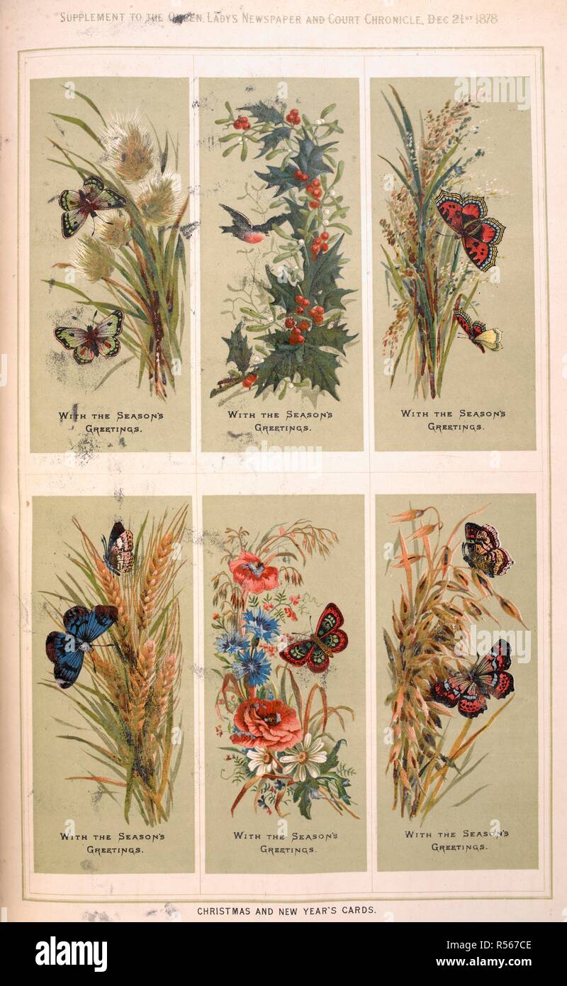 Ultima moda di Parigi. Fiori e farfalle. La Regina, Signora del quotidiano & Corte cronaca. Londra, 1878. Fonte: La Regina, supplemento, 21 dicembre 1878. Foto Stock