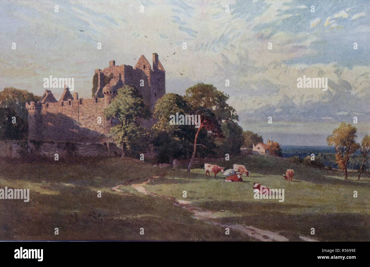 Un castello, mucche in primo piano. Bonnie Scotland. Dipinto da Sutton Palmer. Descritta da A. R. speranza Moncrieff. (Ã‰dition de luxe.). Adam & Charles Black: Londra, 1904. Fonte: K.T.C.104.b.11,. Autore: Robert speranza Moncrieff, Ascott. Foto Stock