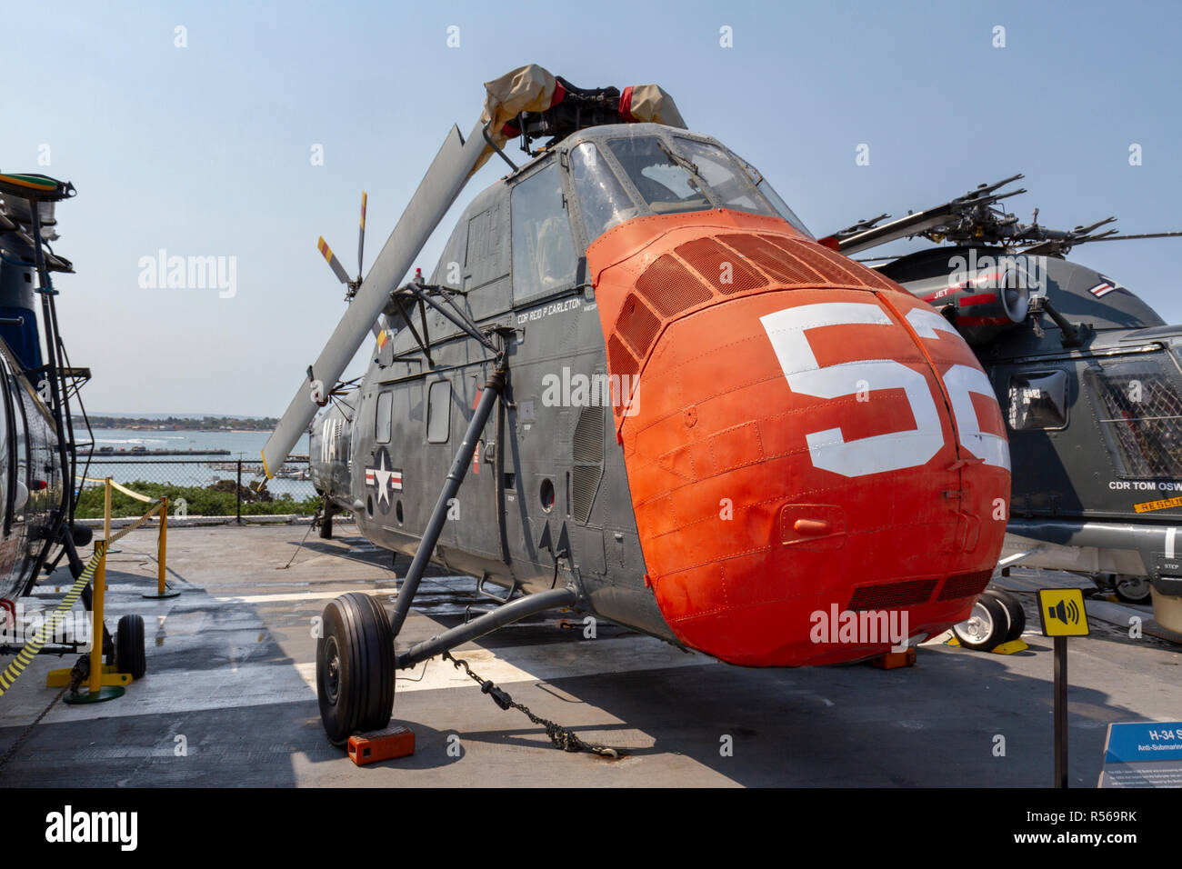 Un aeromobile Sikorsky H-34 Seabat anti-sommergibile elicottero, USS Midway, San Diego, California, Stati Uniti. Foto Stock