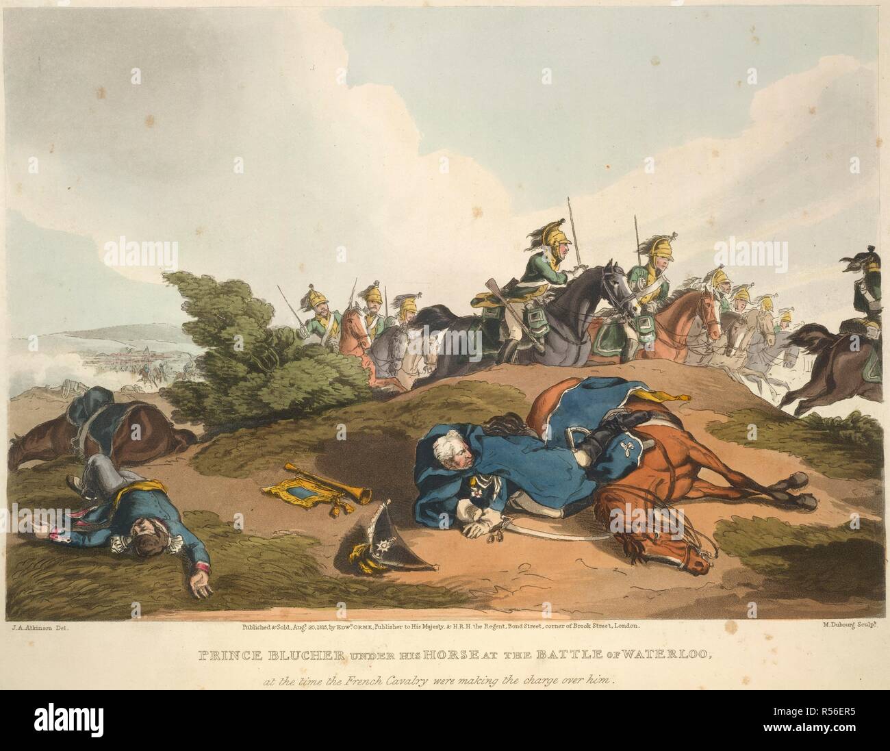 Il maresciallo BlÃ¼cher. Storico, militare, navale e aneddoti di ... par. Il principe BlÃ¼cher sotto il suo cavallo di battaglia di Waterloo, durante le guerre napoleoniche. Immagine presa dalla storica, militare, navale e aneddoti di particolari incidenti si è verificato che per gli eserciti di Gran Bretagna e i suoi alleati nell'ultima guerra, ecc. . Fonte: 9080.m.3, opposta 19. Lingua: Inglese. Autore: ORME, Edward. Atkinson, J. A.Dubourg, M. Foto Stock