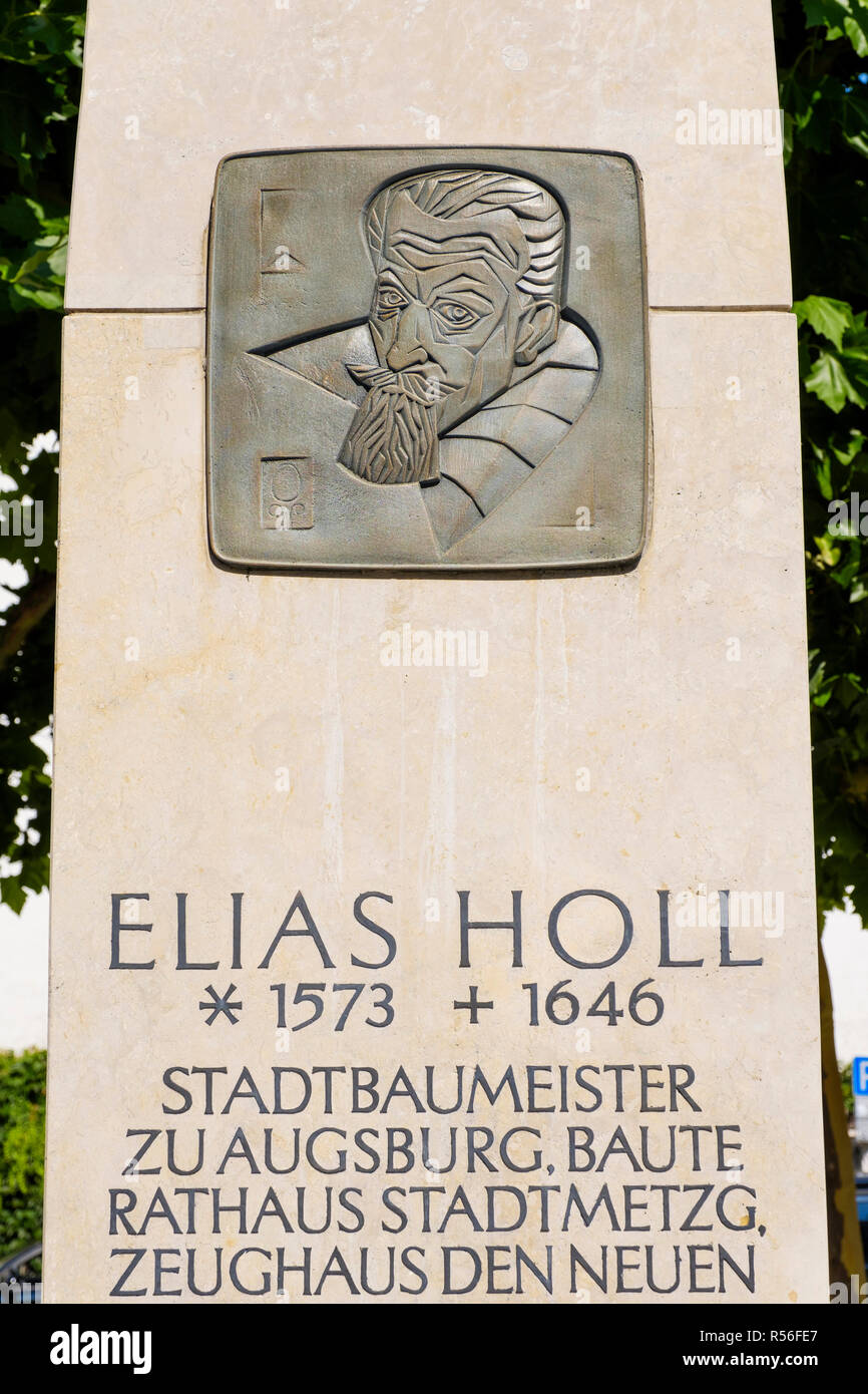 Memorial per Elias Holl, Elias-Holl-Square, Augsburg, Svevia, Baviera, Germania Foto Stock