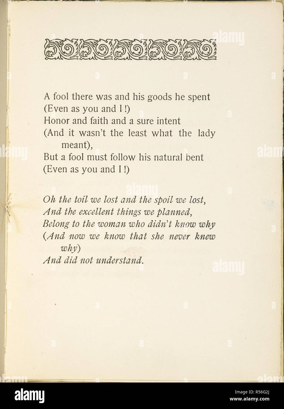 La seconda pagina del poema. Il vampiro. Un poema ... Scritto per una foto da Philip Burne-Jones esposta presso la nuova Gallery di Londra, 1897. [Con una riproduzione dell'immagine.]. [Washington : Woodward & Lothrop, 1898]. Fonte: Cup.402.a.30 pagina due. Autore: KIPLING, RUDYARD. Foto Stock