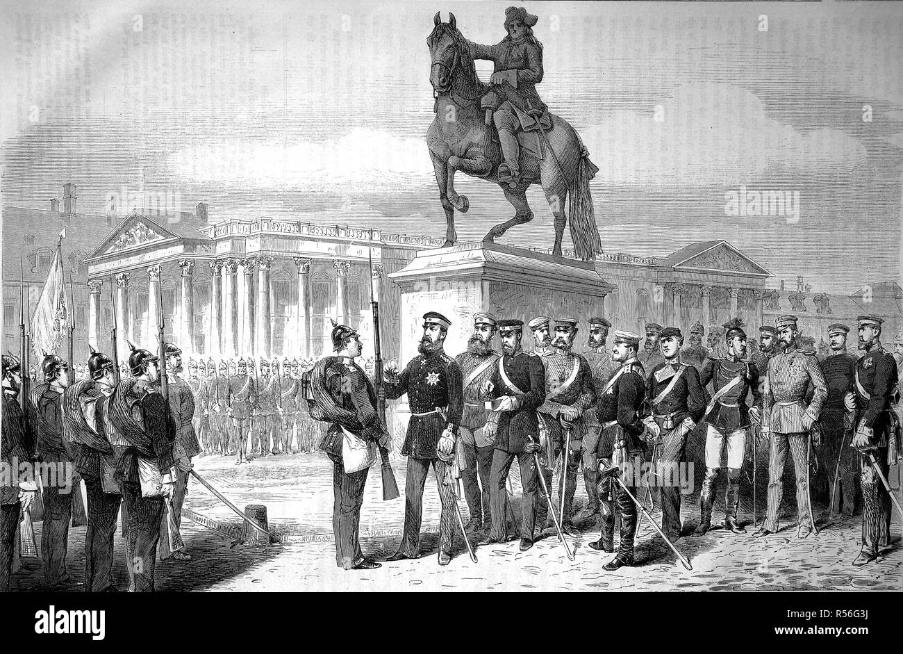 Fine cerimonia sulla Piazza del Palazzo di Versailles dal principe ereditario di Prussia il 27 settembre, la guerra franco-tedesca 1870/71 Foto Stock