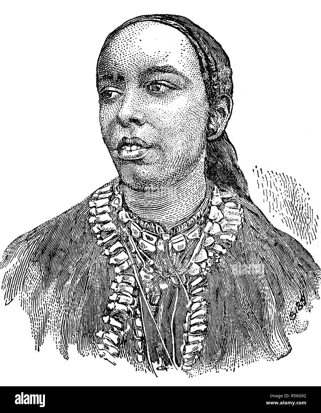 Taytu Betul, moglie di Menelik, imperatore Menelik II GCB, 1844, 1913, xilografia, Etiopia Foto Stock