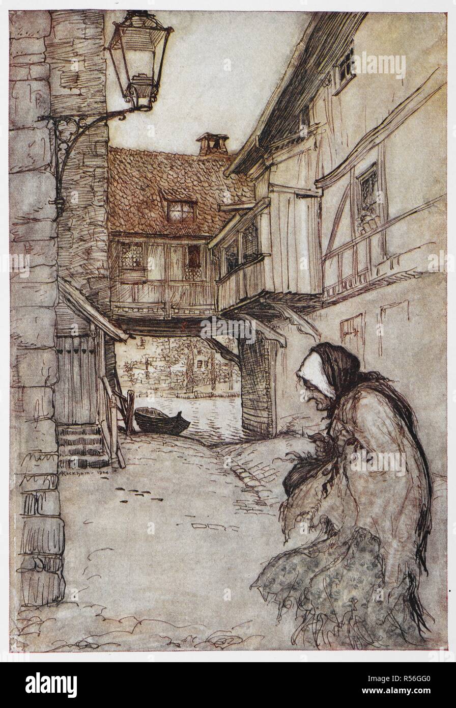 Illustrazione dalla paglia, il carbone e il fagiolo. . Grimm di favole. Illustrato da Arthur Rackham. Londra : William Heinemann, [1925]. " Una volta che vi era una povera donna che ha vissuto in un villaggio.". Fonte: 12410.r.7. rivolta verso la pagina 30. Autore: RACKHAM, Arthur. GEBRUEDER GRIMM. Foto Stock