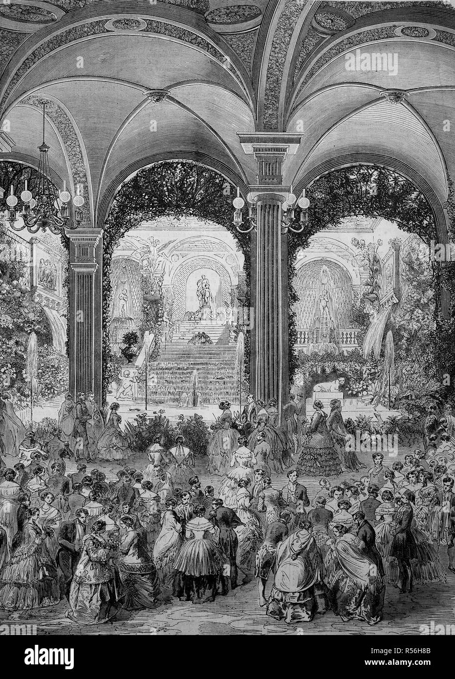 L alta società a una sfera nel municipio di Parigi il 17 febbraio 1855, xilografia, Francia Foto Stock
