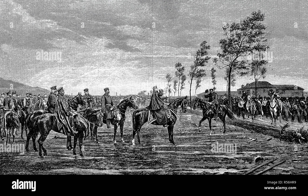 La rinuncia di Metz al principe Federico Carlo di Prussia il 29 ottobre 1870, nella foto da sinistra, il Colonnello Wichmann, Foto Stock