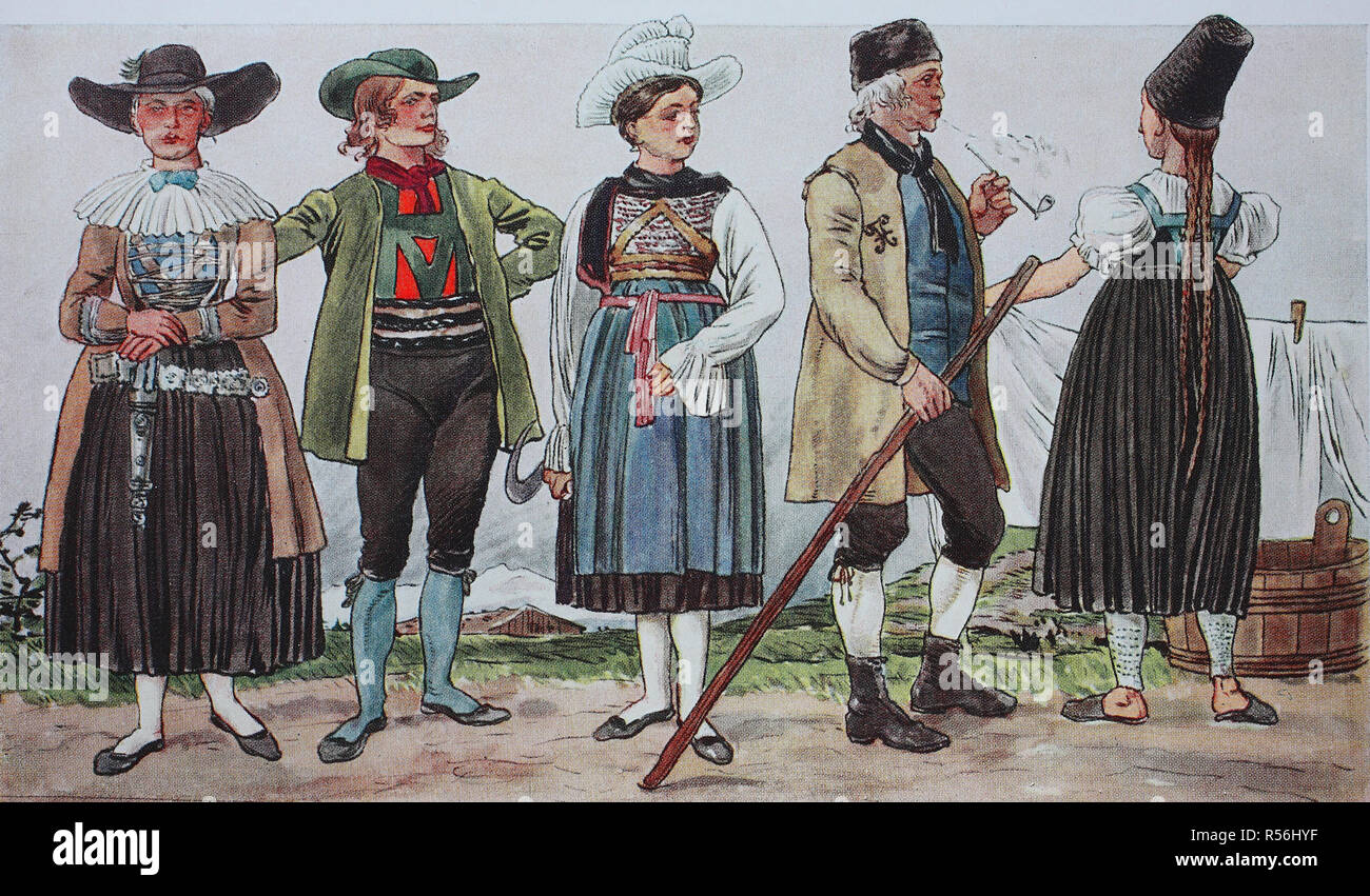 Persone in costumi tradizionali, moda, costumi, abbigliamento in Italia e  in Austria intorno al 1850, illustrazione, Italia Foto stock - Alamy