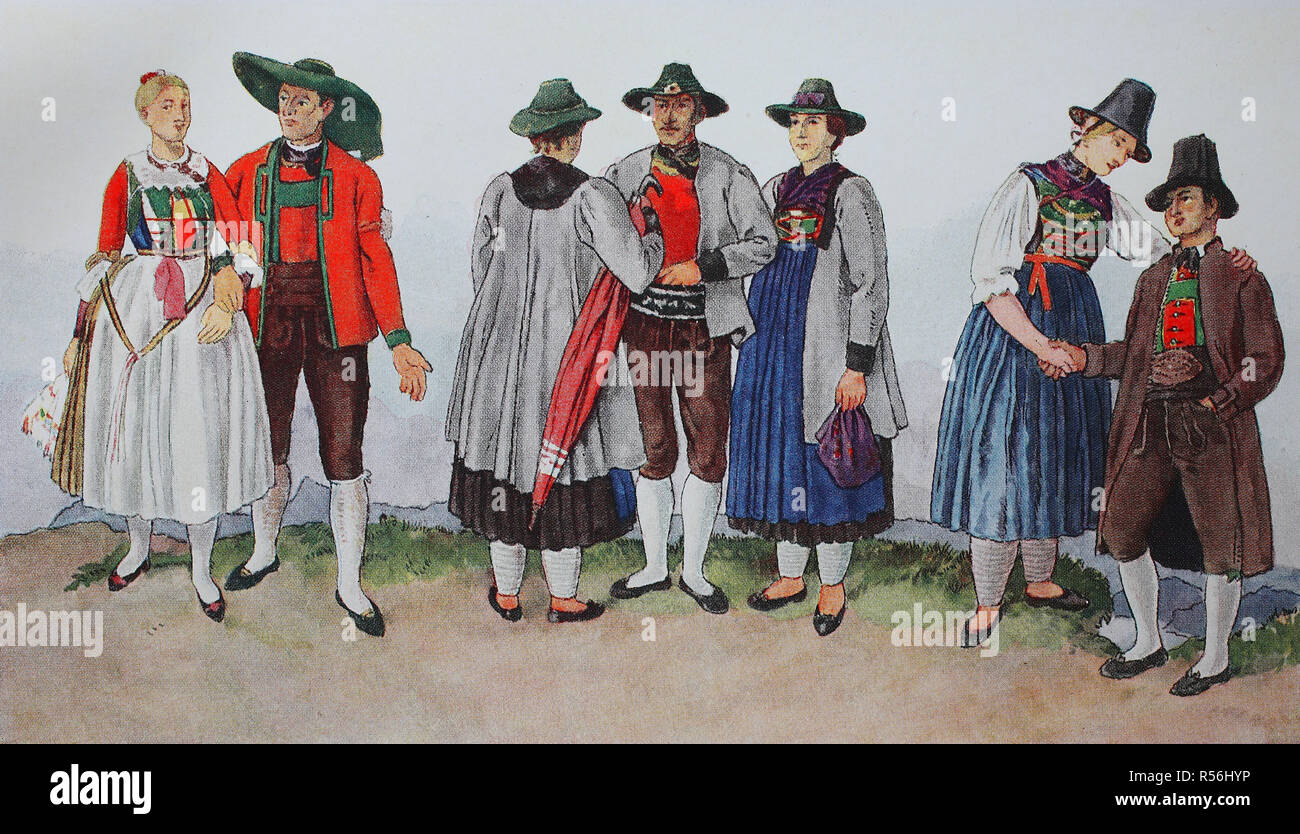 Persone in costumi tradizionali, moda, costumi, vestiti in Tirolo, Alto  Adige intorno al 1850, illustrazione, Alto Adige Foto stock - Alamy