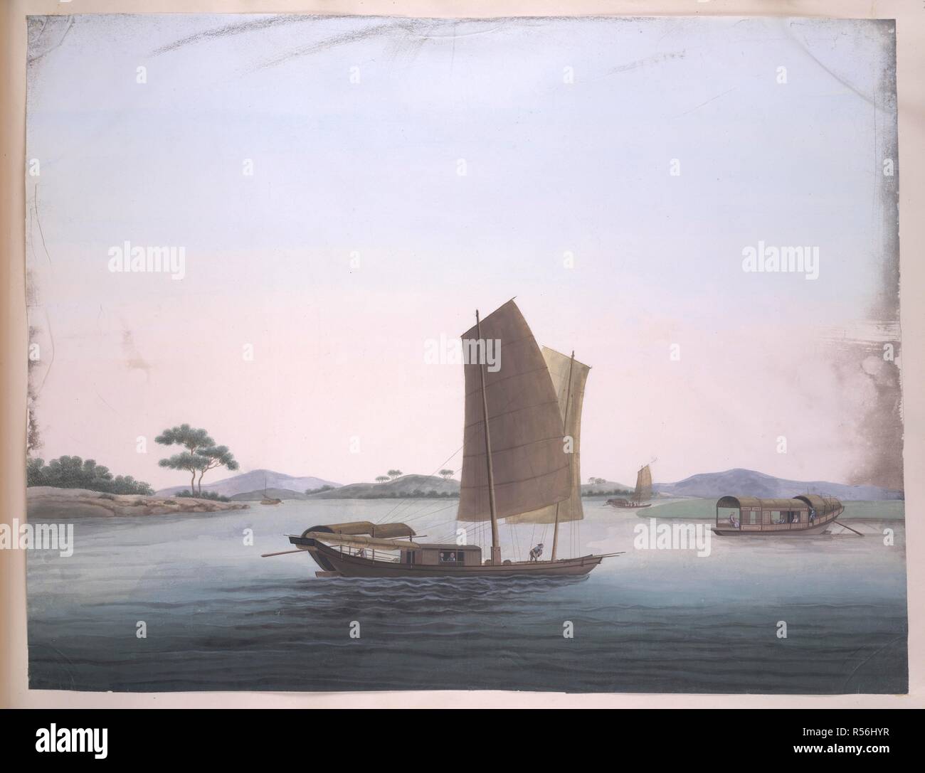 Una barca a vela. 1800 - 1805. Quaranta disegni di barche in un paesaggio. Gouache; 14,75 da 18,75 ins. No iscrizioni o descrizioni accompagnare questi disegni. Originariamente pubblicato/prodotto in 1800 - 1805. . Fonte: Add.o.2044,. Lingua: Cinese. Foto Stock