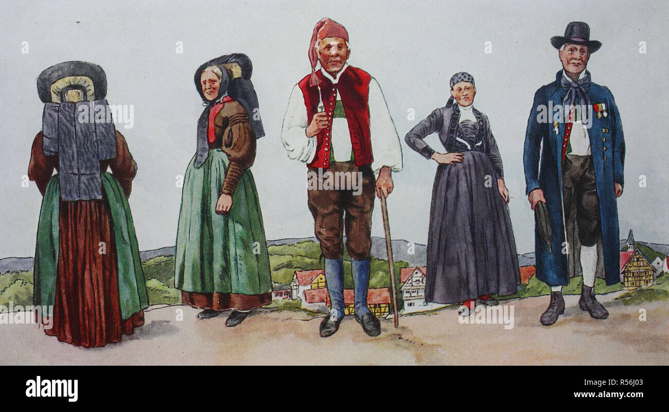 Persone in costumi tradizionali, moda, abbigliamento in Germania, Württemberg, illustrazione, Germania Foto Stock