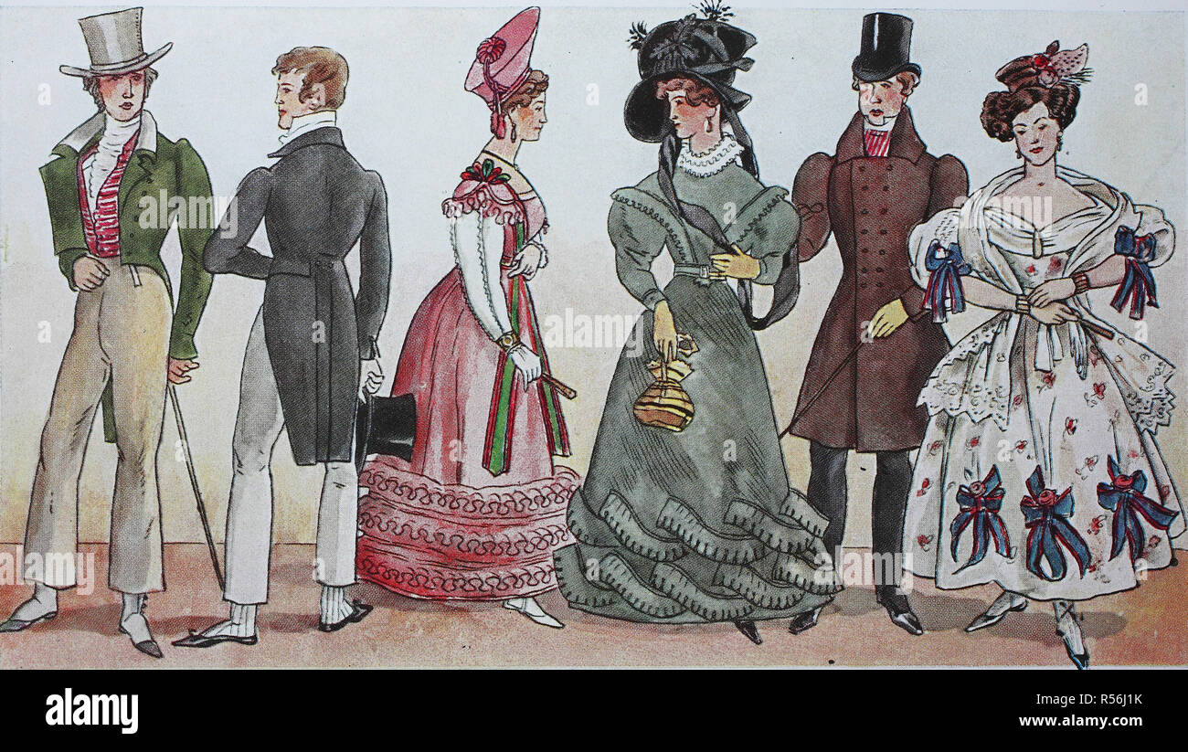 Moda, abbigliamento, il Biedermeier di moda in Germania, 1819, illustrazione, Germania Foto Stock