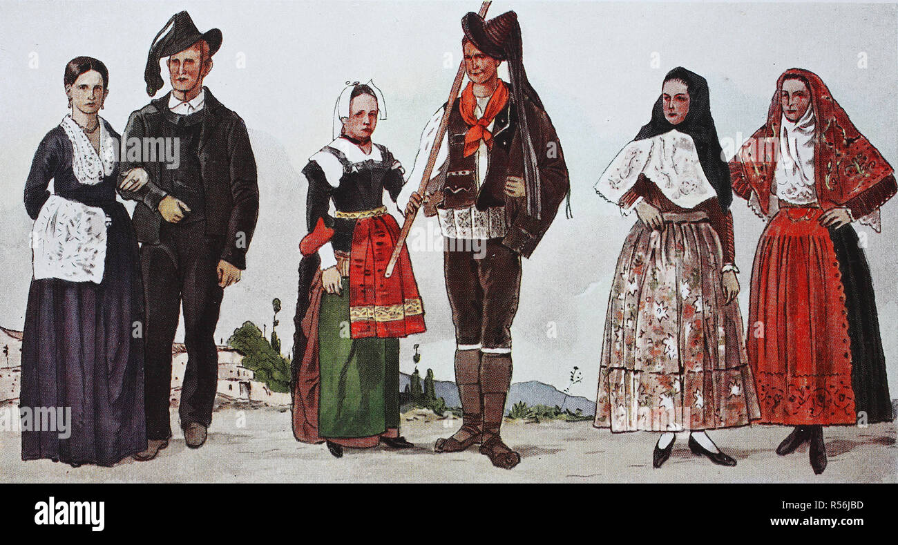 La moda, abbigliamento in Italia in epoca moderna, dei secoli XVIII e XIX, illustrazione, Italia Foto Stock