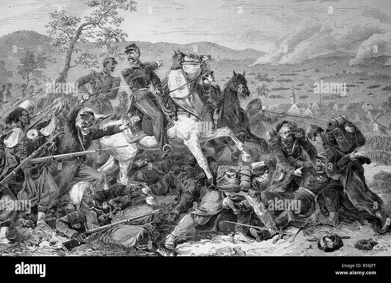 Patrice de Mac-Mahon a cavallo nella battaglia di Woerth, guerra franco-tedesca 1870/71, xilografia, Germania Foto Stock