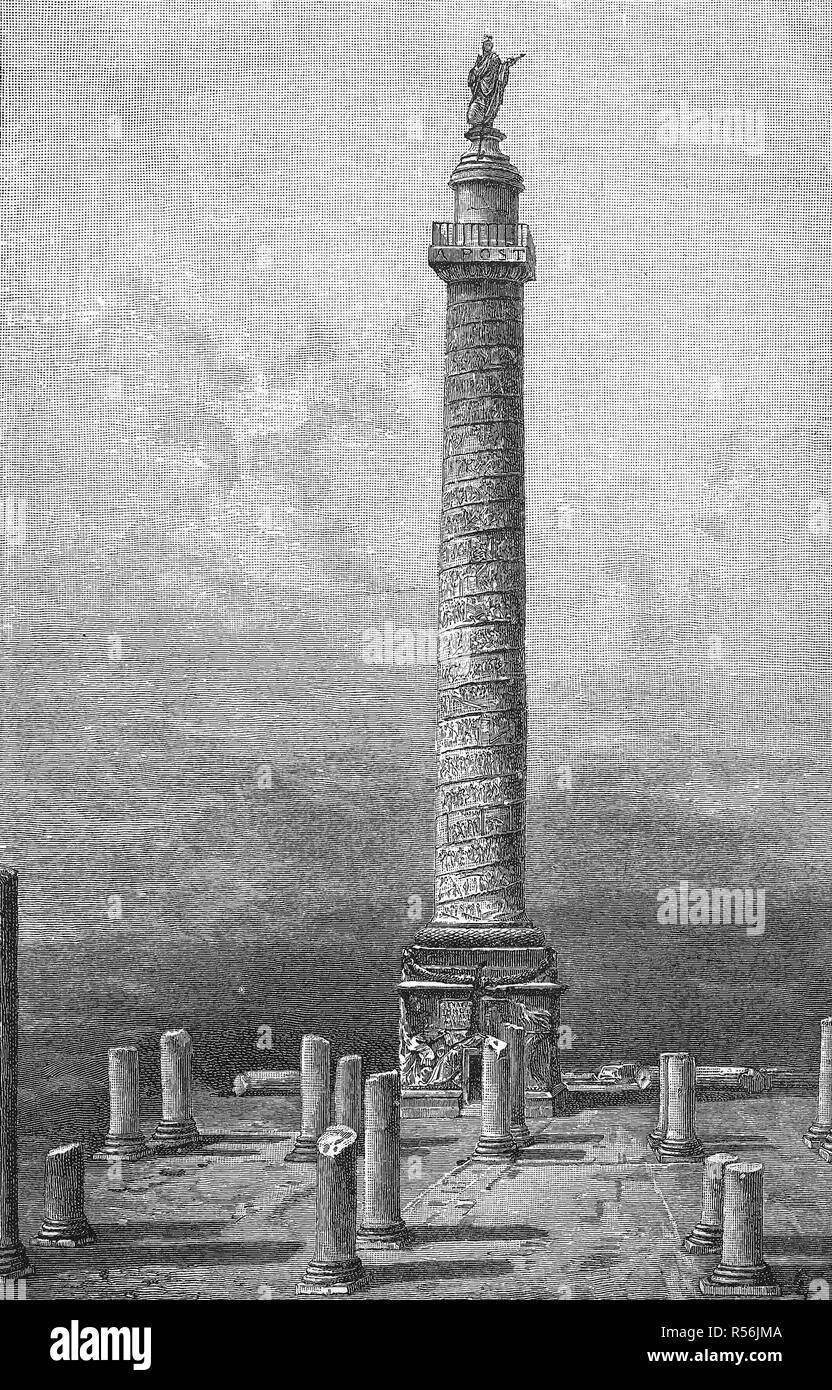 La colonna Trajans in Roma, 1880, xilografia, Italia Foto Stock